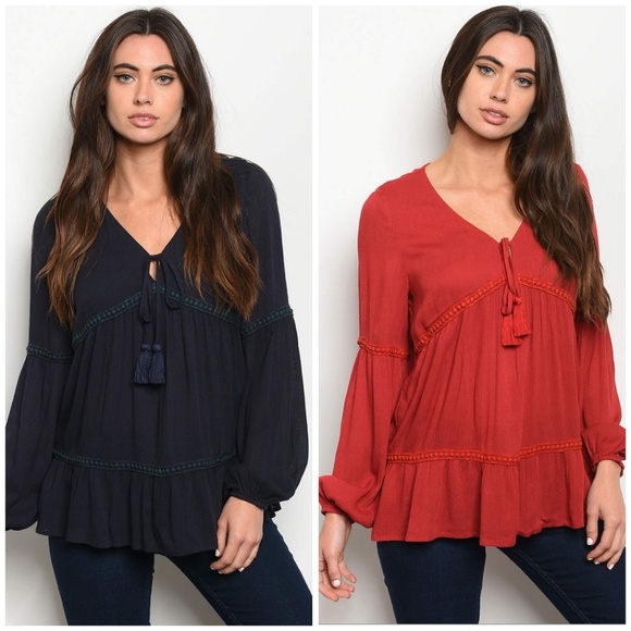 Tops - Rust Tie-Front Blouse